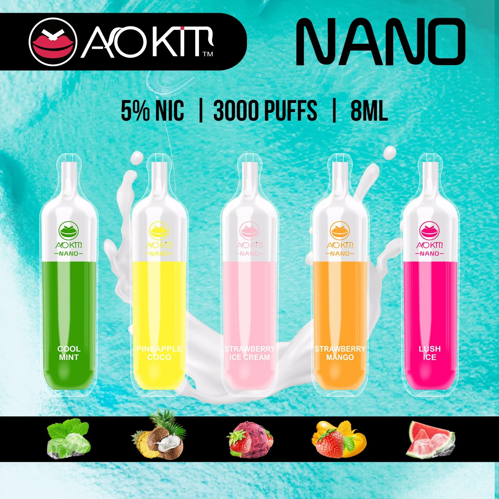 Precio directo de fábrica Aokit Nano 3000 puff Modelo nuevo Vape OEM de plumas desechables Bienvenida ODM.