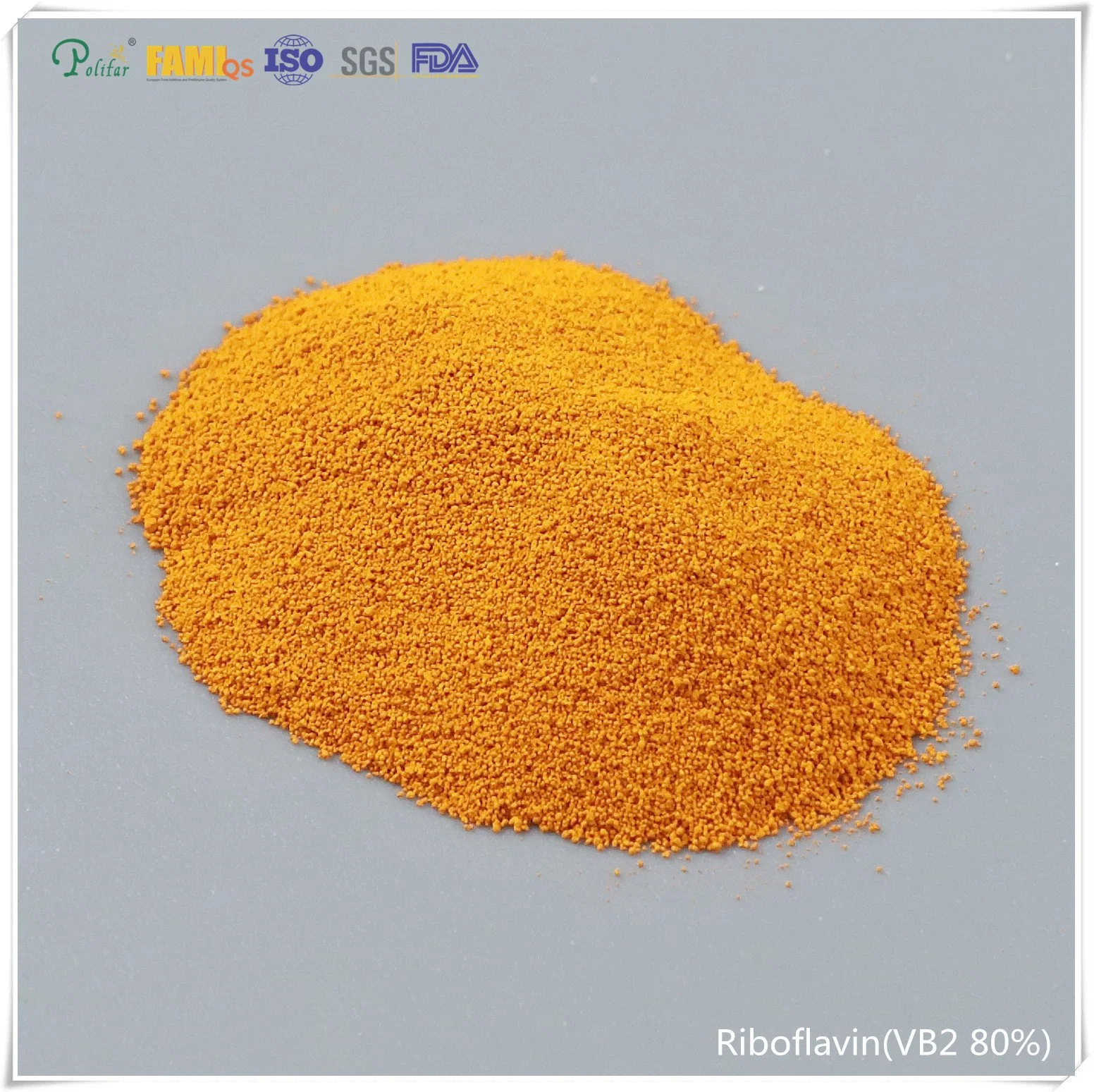 Riboflavin (Vitamin B2 80%) Food Grade C17h20n4o6 CAS: 83-88-5 Fami-QS, ISO9001, FDA