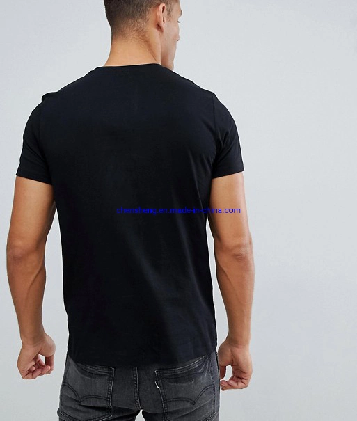 Bocal de tripulação de manga curta grossista de boa qualidade de algodão95 5%Spandex Slim Fit Preto camisa T em branco para homens