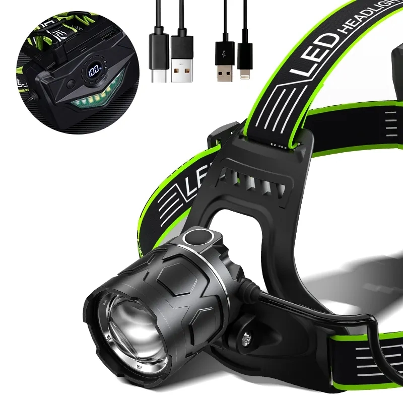 1000m 1200lumens 30W LED Waterproof Mechanical Telescopic Zoom Type-C Lightning Headlamp