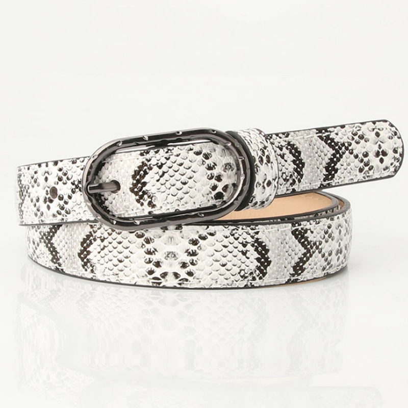 Fashion Design Ladies Snake Print Designer Decorative PU Leather Thin Belt