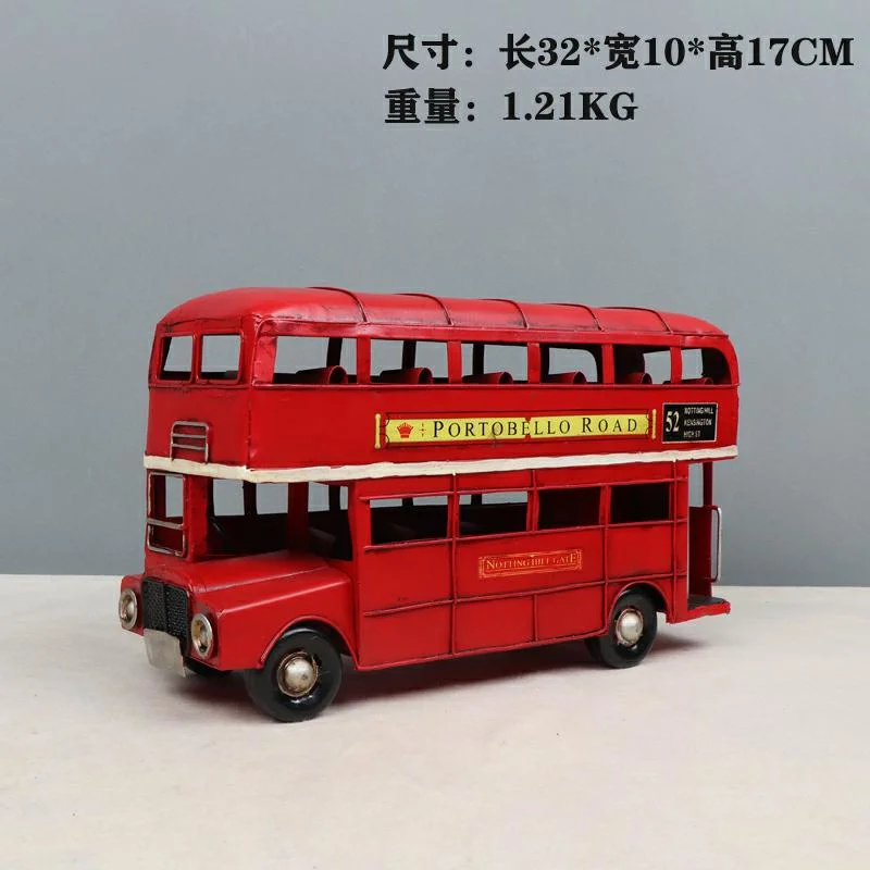 Iron Handmade Metal Craft Decoration Vintage Bus Model with Camping UK Flag House Home Craft Decorative Gift
