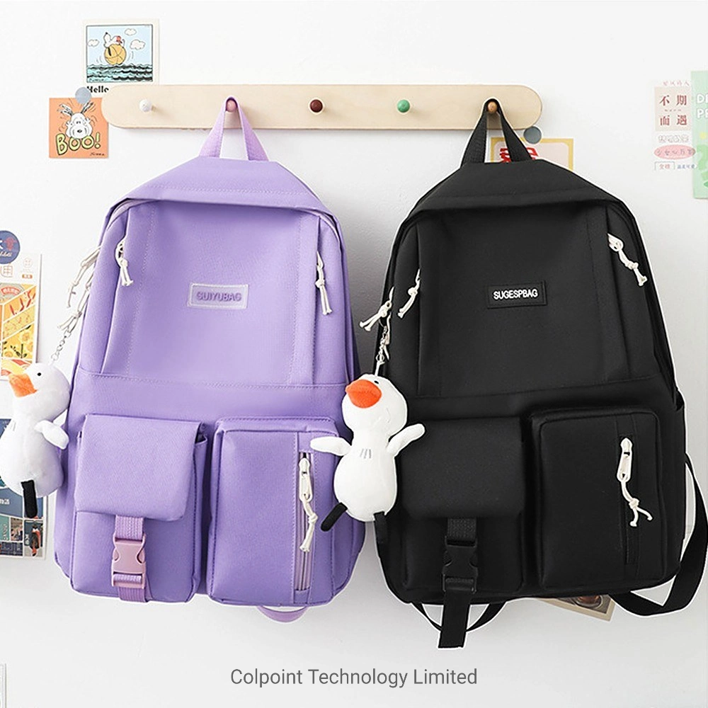 4PCS mochila de lona Conjunto Combo Sacos de escolares com saco de carvão Escola Casual Bag para adolescentes a mala de Faculdade Laptop mochilas