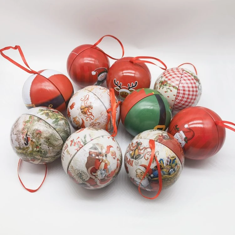 Home decoração de Natal Gift Candy Sweet Packaging Ball Shape Metal Caixa de estanho