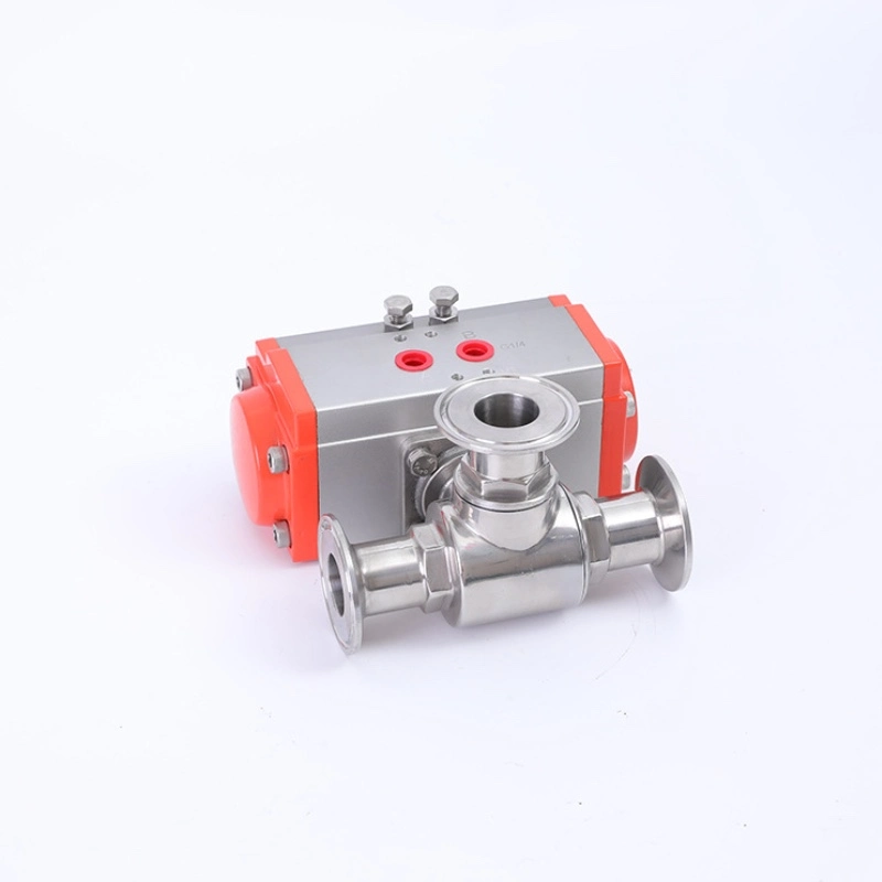 Sanitary Stainless Steel 304/316 Rotary Pneumatic 3 Way Ball Valve