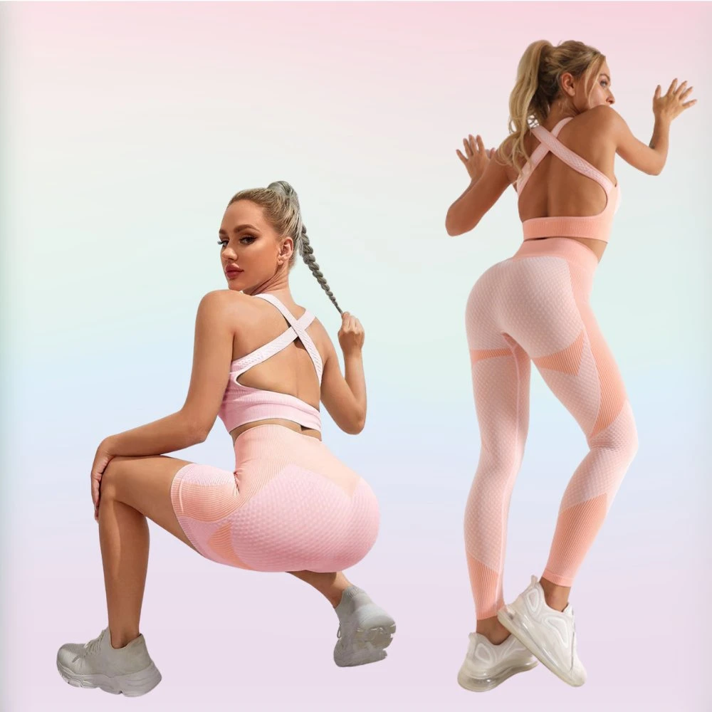 Atacado 2/3 PCs conjunto de fatos de ioga sem costuras para mulher vestuário de ioga Leggings de treino de ginásio usar conjunto de treino de sutiãs de treino de desporto Vestuário