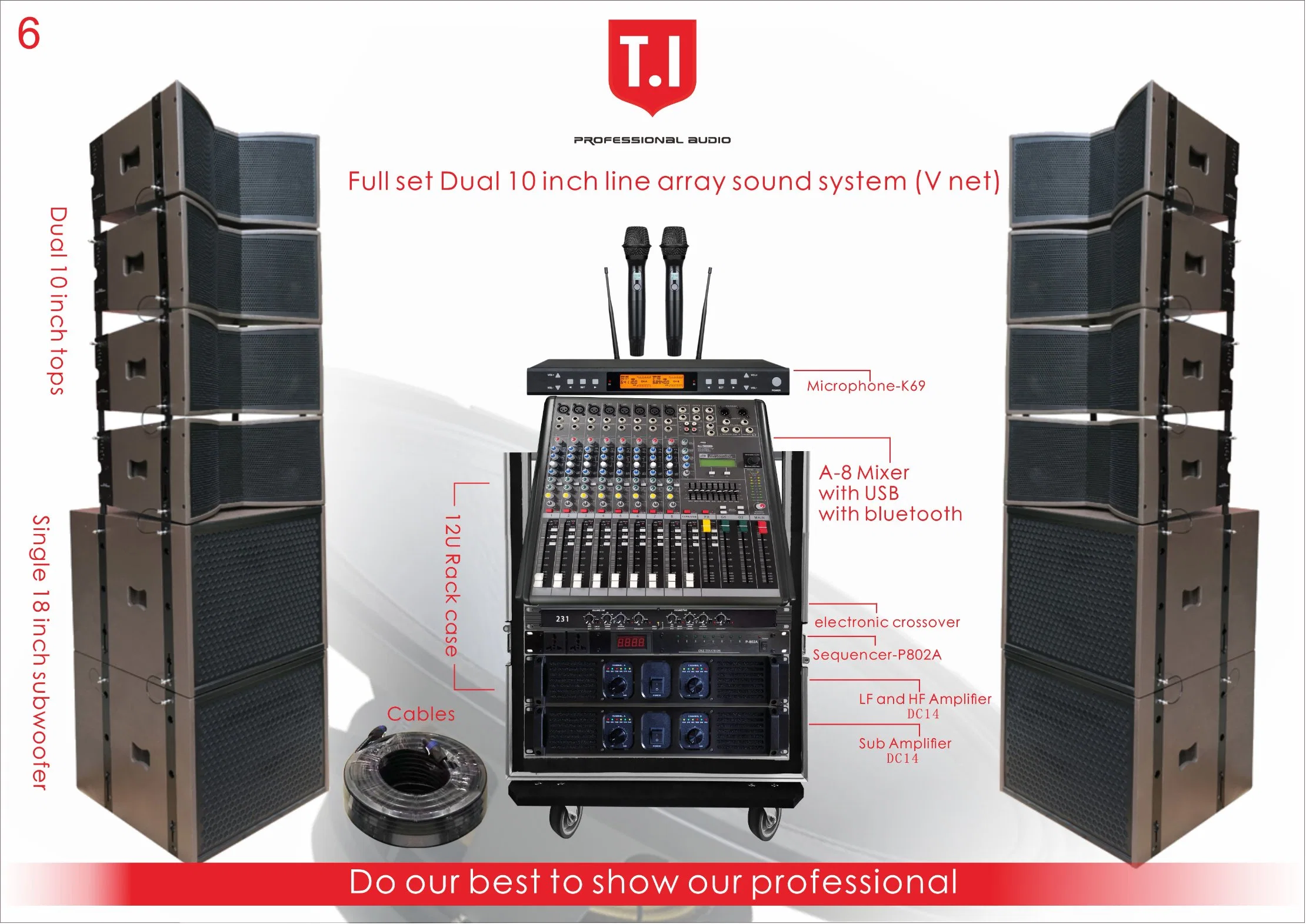 T. I PRO Audio Double 10 Inch 2 Way Neodymium Speaker Sound Equipment for Stage