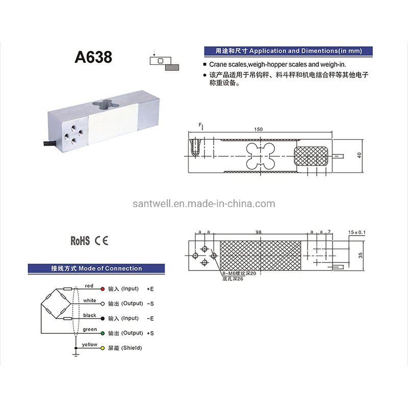 A638 de 150kg de peso escala Platfrom utiliza un único punto del sensor de célula de carga