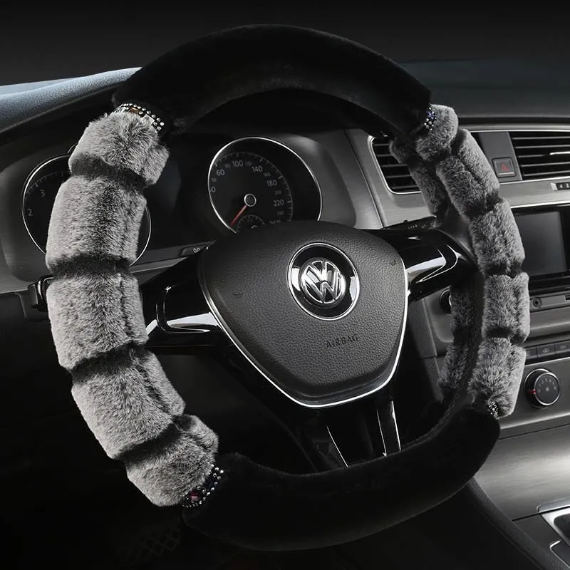2022 New Design Four Seasons Universal Auto Accessories Suede Car Steering Wheel Cover Non-Slip Handle Cover