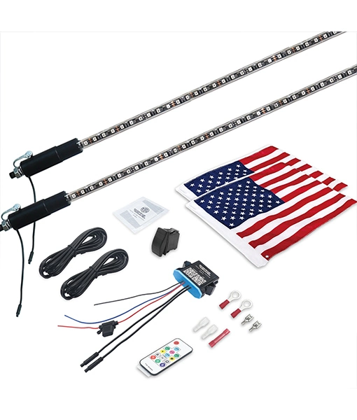 Edge Dlwp-5p 5FT Dynamic RGB LED Dancing/Chasing Whip Light with Smartphone APP and RF Controller, with Flag for UTV ATV Jeep Truck 4X4 Sxs Buggy Dune, Pair