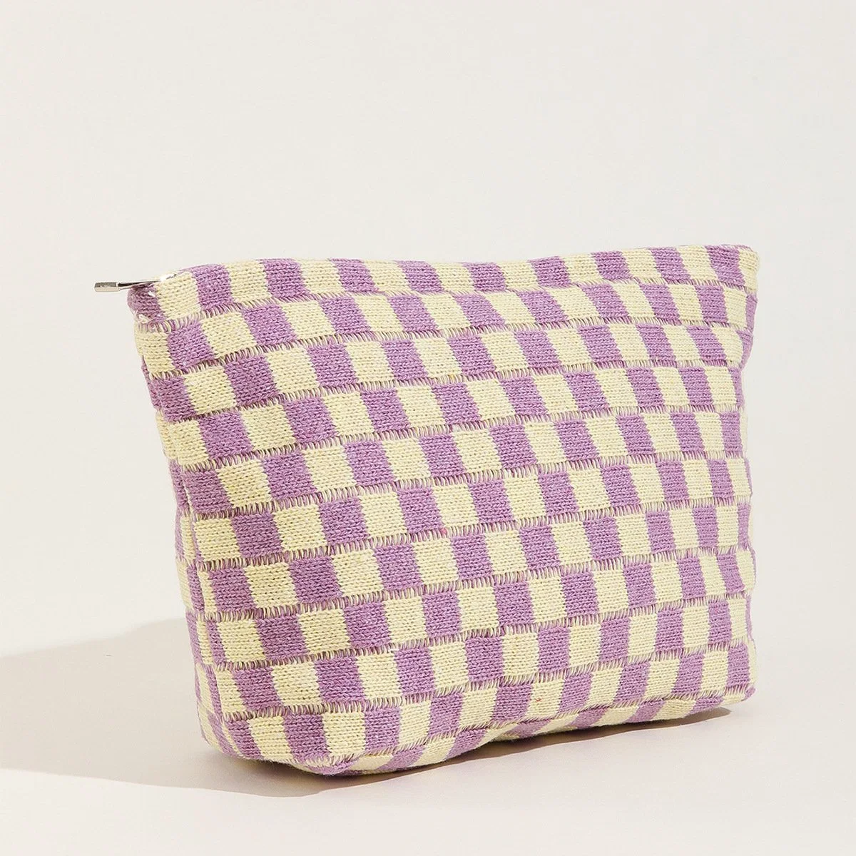 Large Wool Checkerboard Makeup Capacity Pencil Knitting Storage Lattice Wash Portable Bag