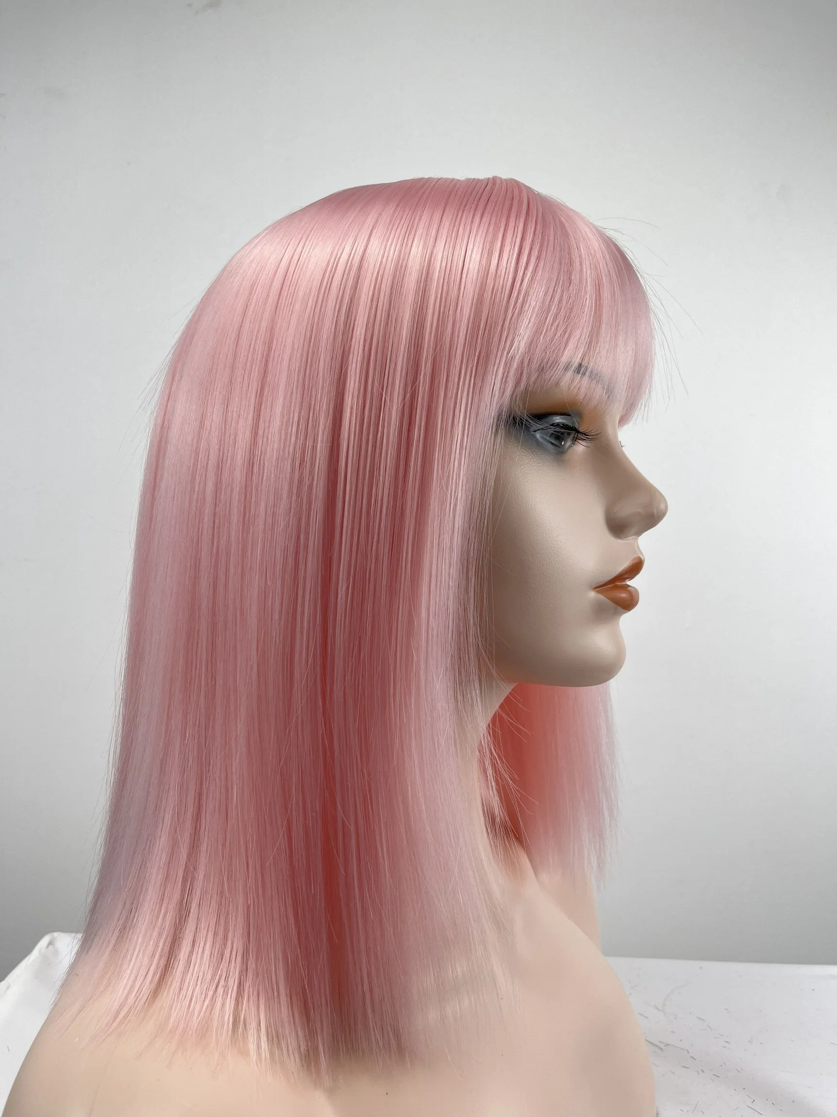 Wholesale/Supplier Party Synthetic Wigs Lolita Cosplay Pink Straight Hair Short Bob Wig Sheath with Bangs