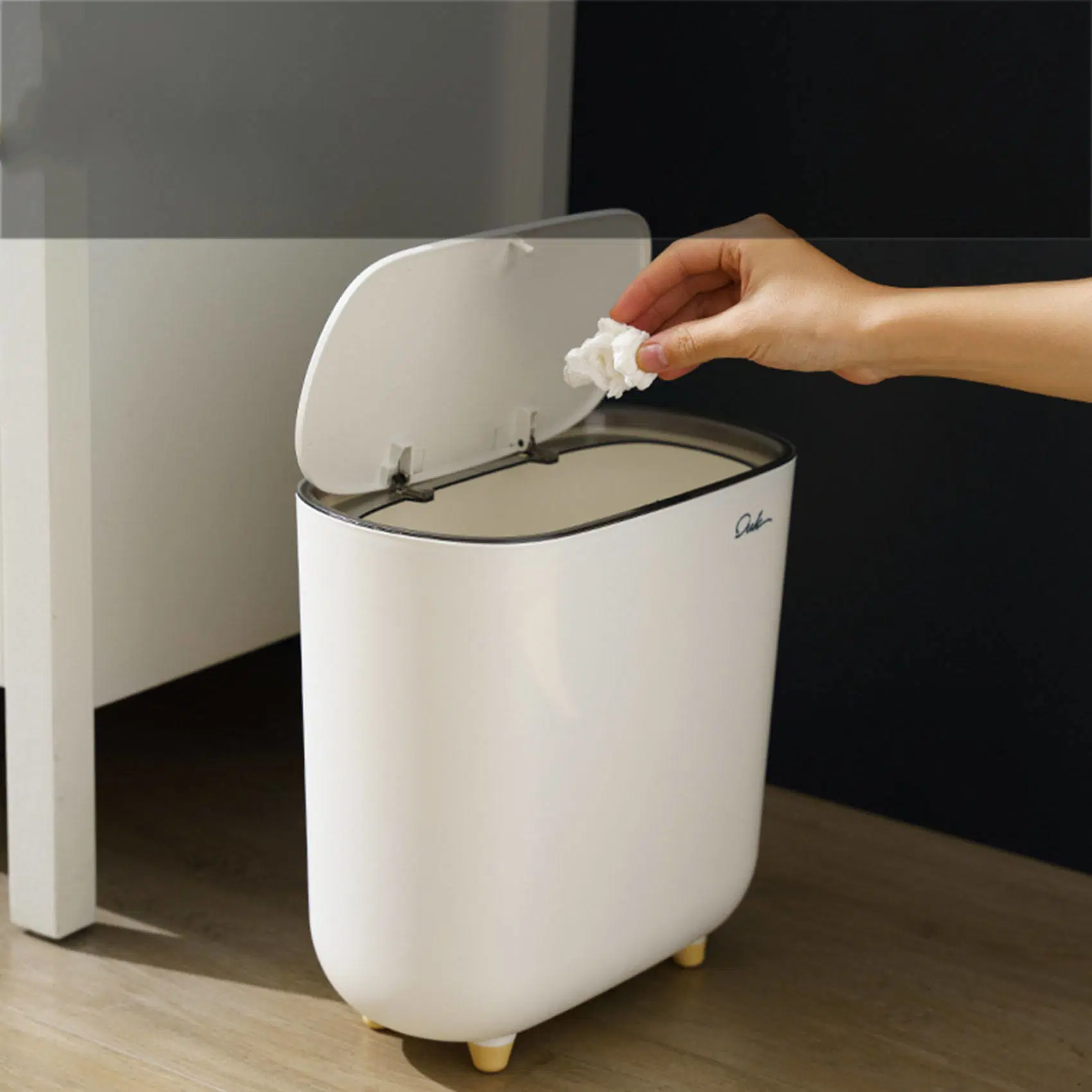 Household Narrow Space Pressing Style Plastic Toilet Dustbin