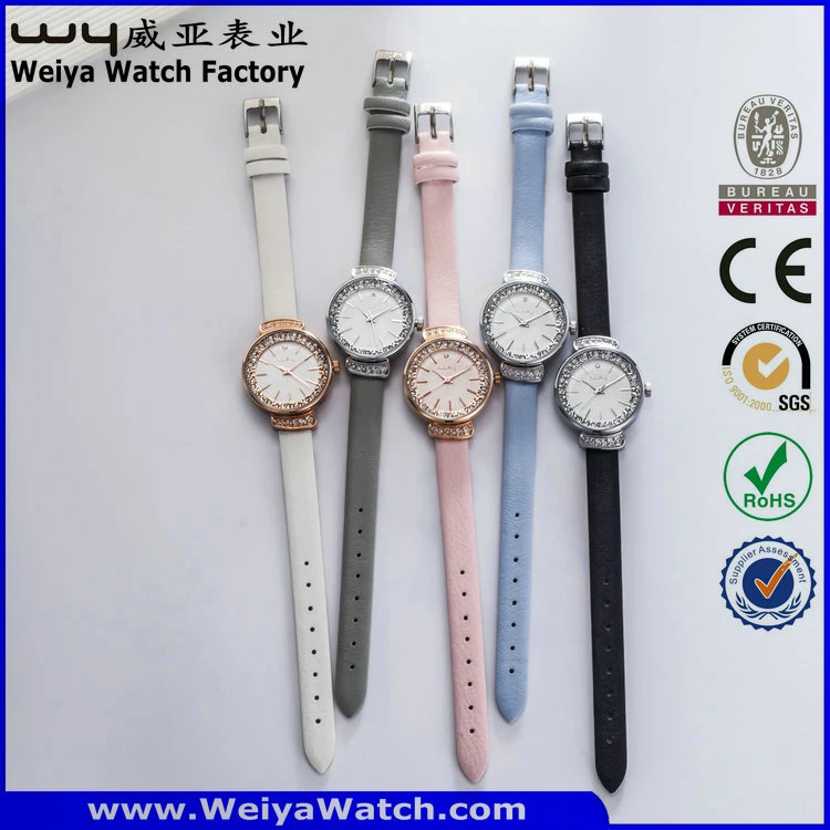 ODM Cuarzo correa de cuero de moda casual señoras reloj de pulsera (Wy-084B)