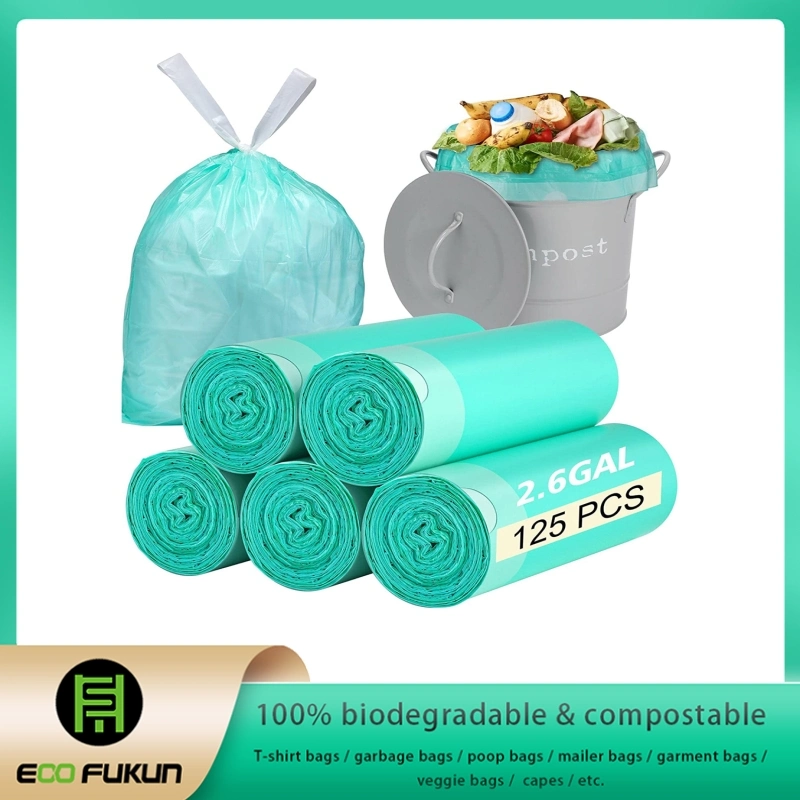 Saco de lixo com cordão totalmente compostável, sacos de lixo com cordão, sacos de lixo com 100% de biodegradabilidade, saco de lixo ecológico, sacos de lixo com cordão