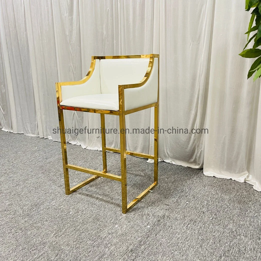 Good Quality Gold Metal White PU Leather Bar Stool Chairs