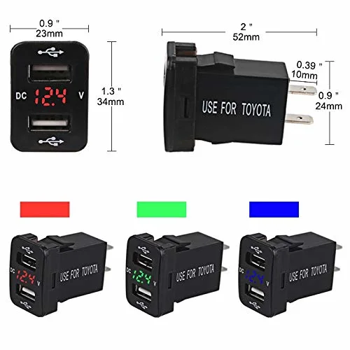 2,1a Cargador USB doble toma de corriente con voltímetro digital azul LED Light para smartphone iPhone iPad PDA portátil GPS para Toyota