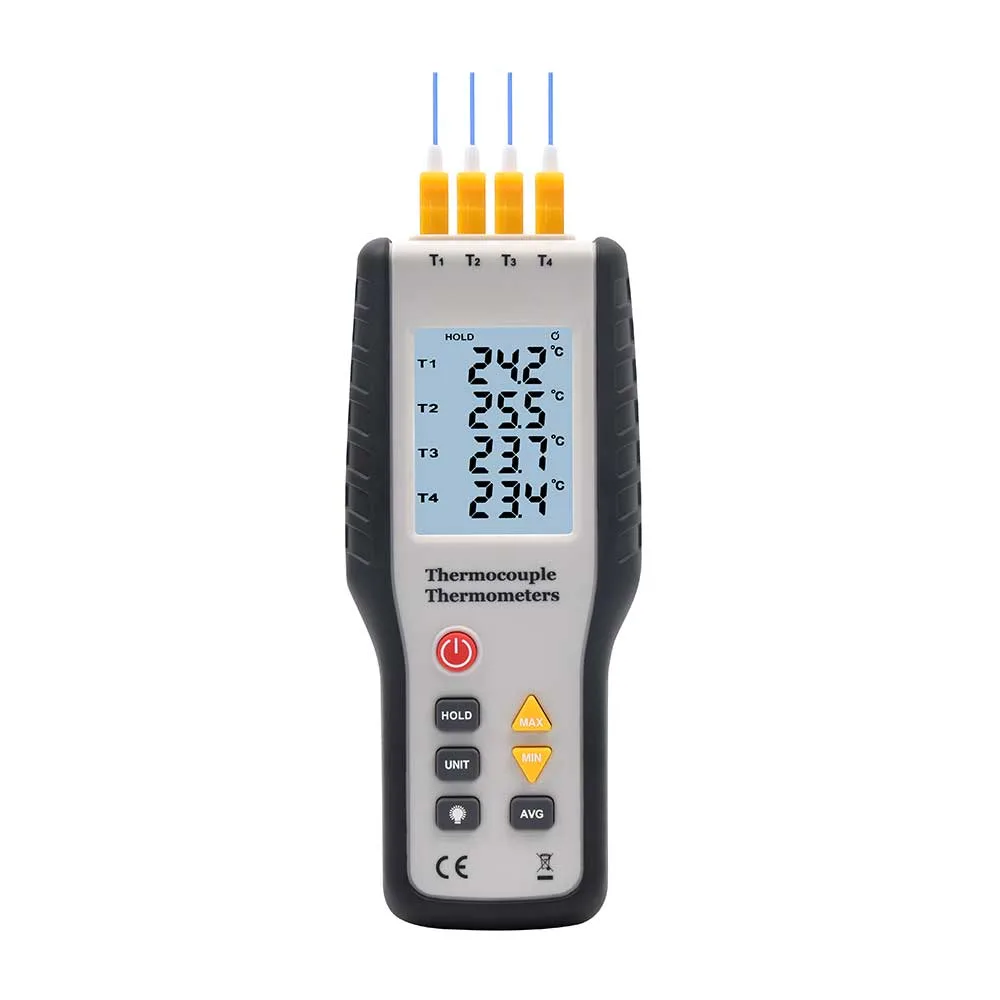 4-Channel Handheld Thermocouple Data Logger Thermometer LCD Display