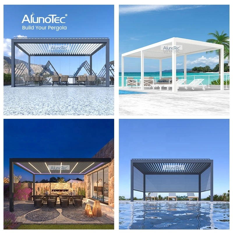 Resistente al agua personalizada Pantalla solar de pabellón bioclimático Gazebo moderno de lujo en Kits de pérgola de sombra del dosel de la pantalla con zip