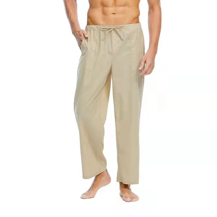 Custom Spring Good Quality Men' S Linen Trousers Loose Straight Anti-Wrinkle Casual Long Pants