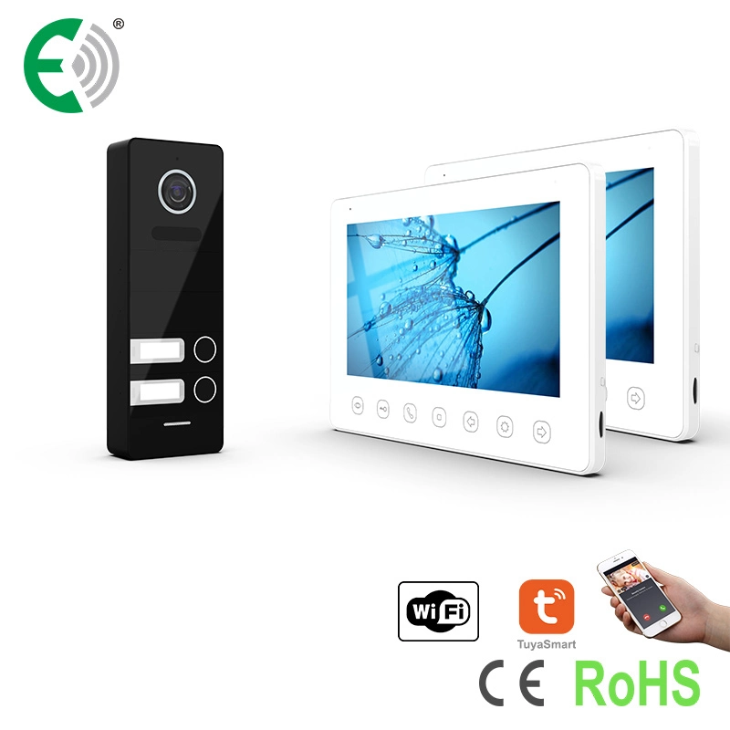 4-Wire 7" HD WiFi Small Apartment Video Doorphone Kit with Touch Buttons for 2 Family