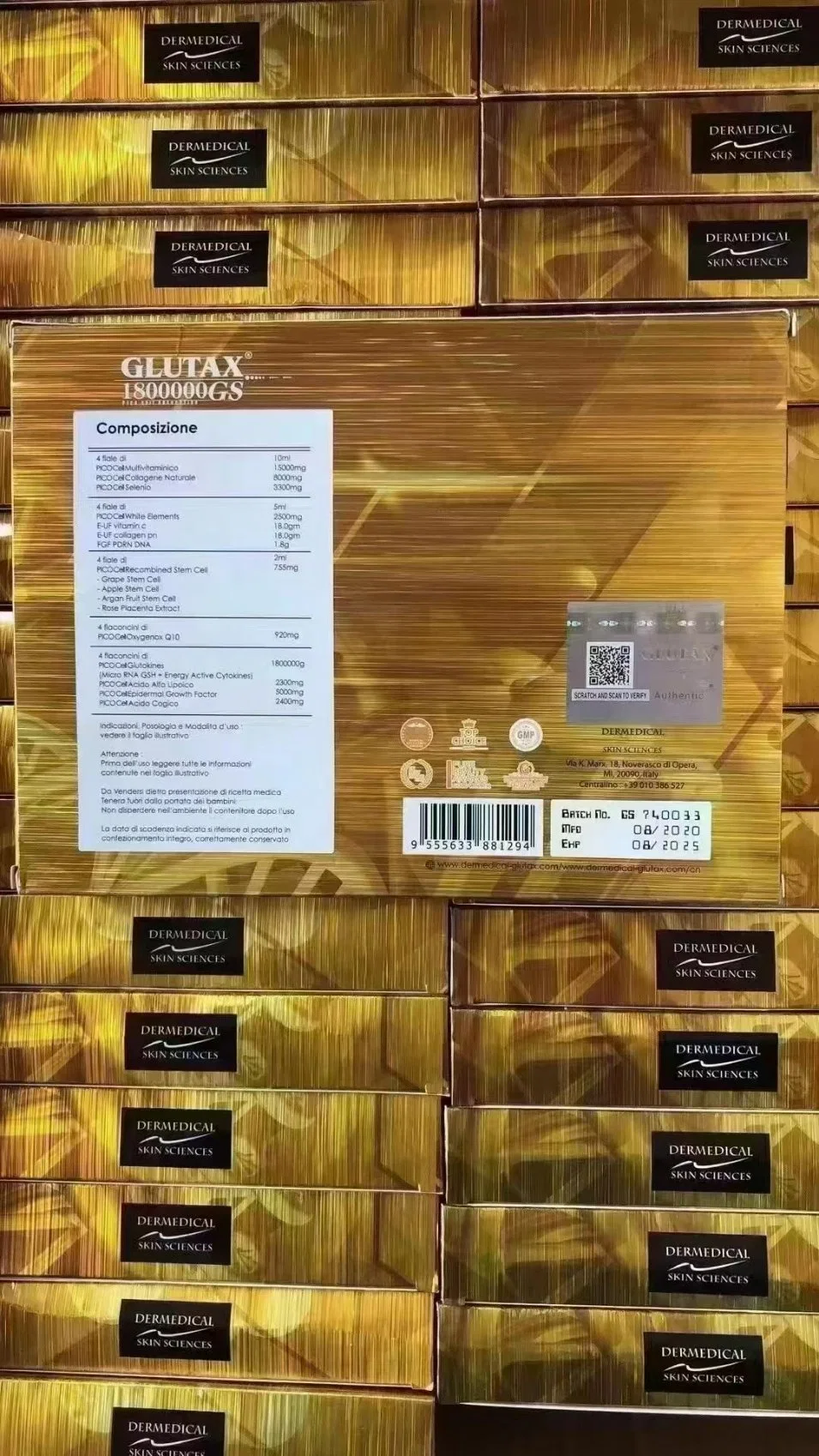 Glutatione injetável Glutax 1800000GS original Itália para clareamento da pele e Whitenting