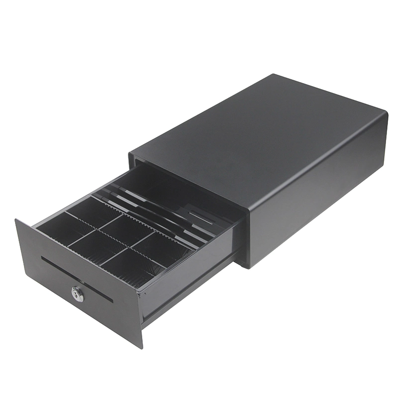 Mini Cash Drawer POS System Black Metal Cash Box 4 Bill Trays and 4 Coin Trays