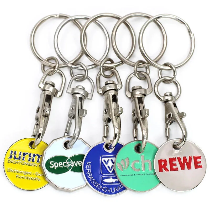 Factory Custom Supermarket Trolley Metal Shopping Cart Token Coins Key Chain Cheap Custom Metal Letter Keychains Stainless Steel Key Ring