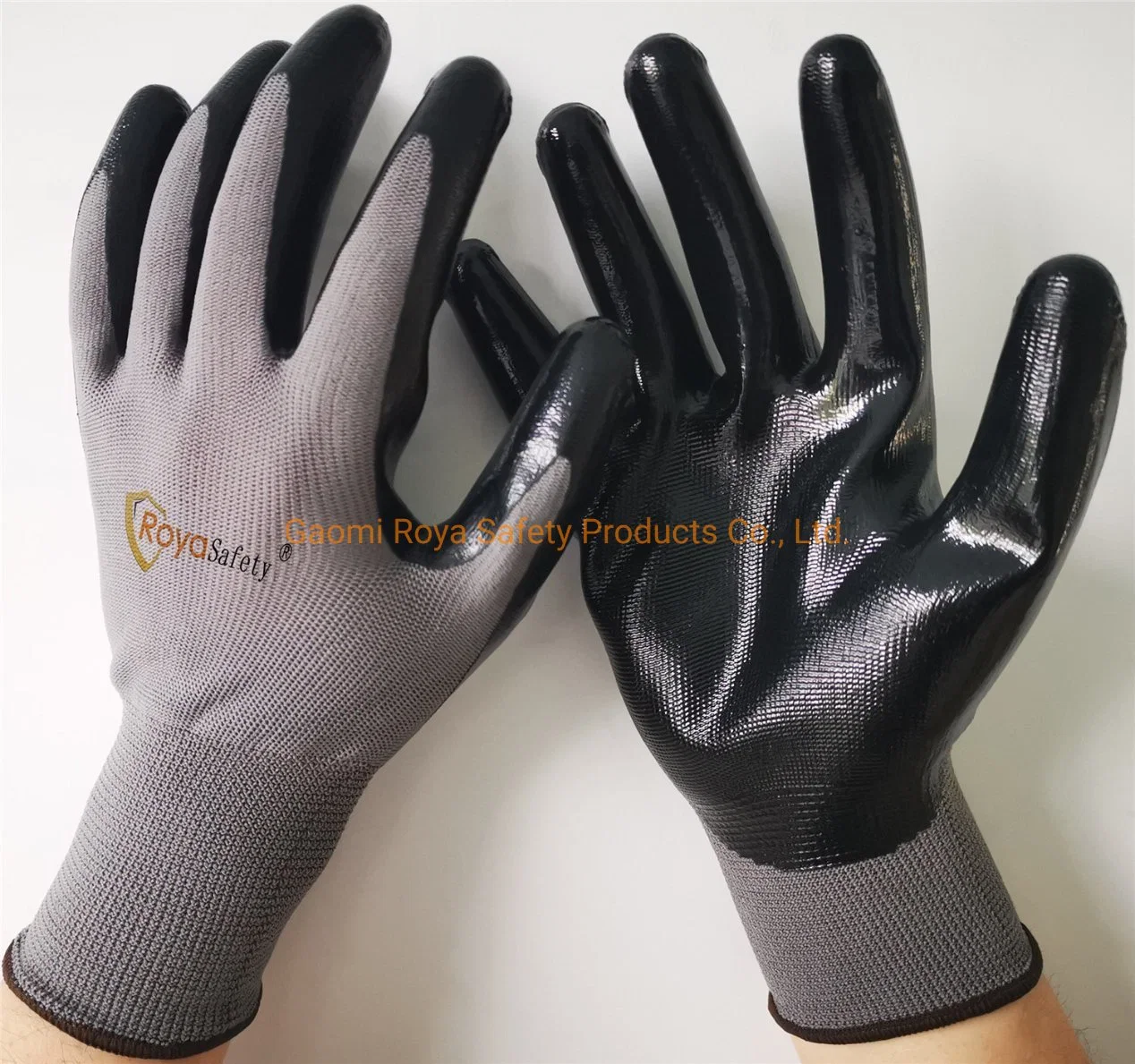 13ague Nitrile Coated Safety Gloves Polyester Shell Industrial Hand Work Gloves/Industrial Work Gloves