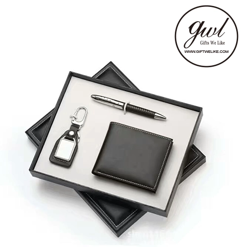 Corporate Gift Set Leather Metal Keychain with Fashion Business Card Holder