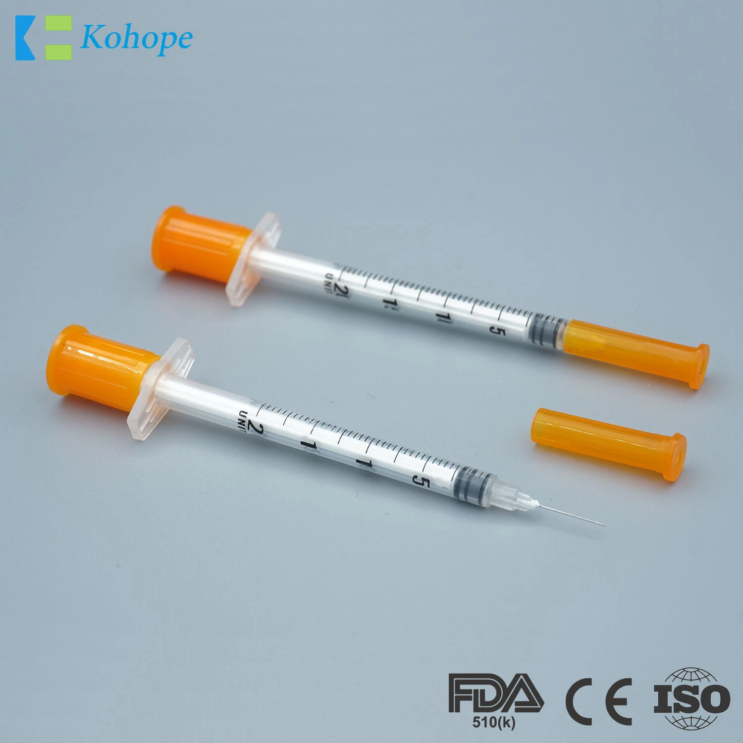 Orange/Red Stainless Steel SUS304 Good Quality Insulin Syringe for Hospital