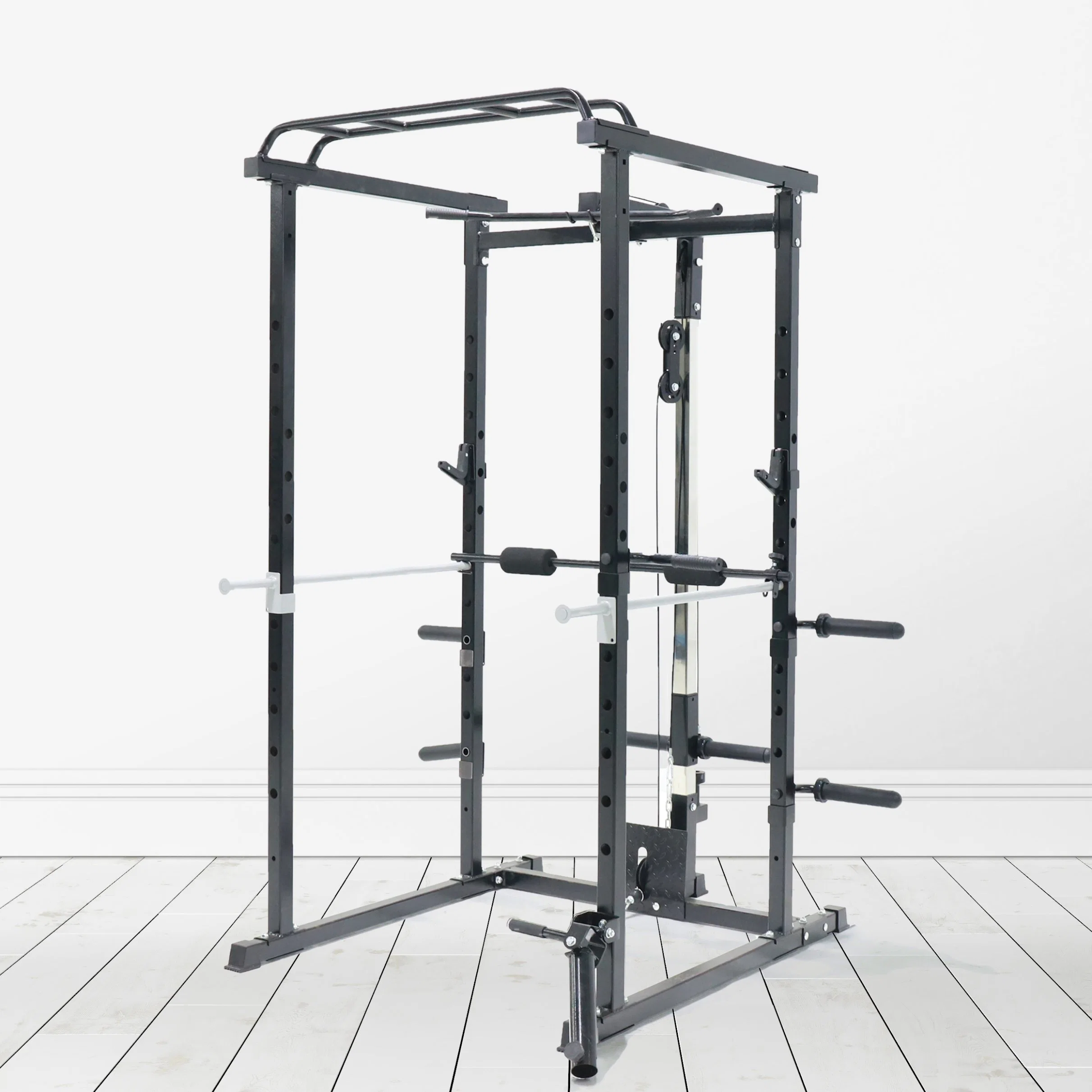 Squat Rack with Optional Lat Pull-Down Attachment, Q235 Steel, 1000lbs Capacity, Strength Training Gym Equipment