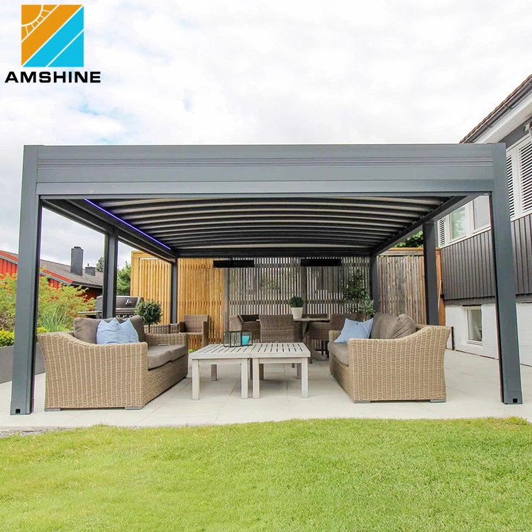 4*6m Luxury Modern Outdoor Aluminum Adjustable Roof Shutter Gazebo Remote Control Motorized Rotate Louvre Waterproof Bioclimatic Pergola Louver System for Patio