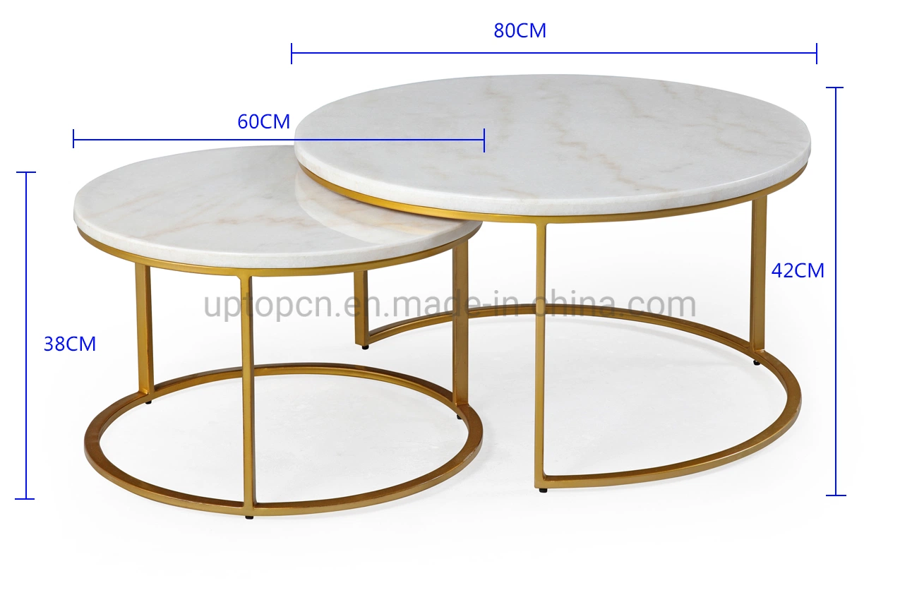 Modern Round White Marble Brass Nesting Coffee Tables