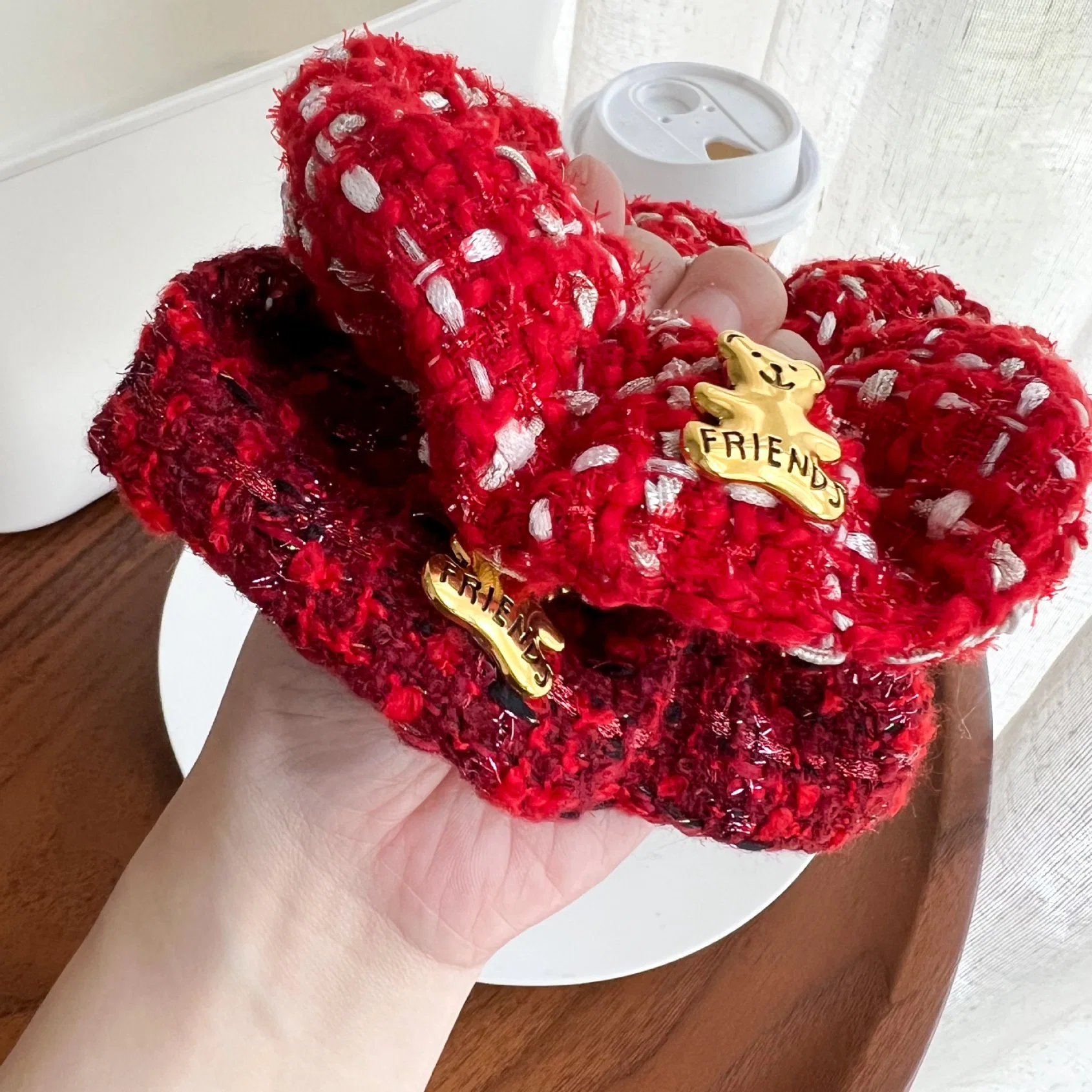 Red Wool Hair Scrunchie Retro Bear Hair Rope Christmas Hair Accessories