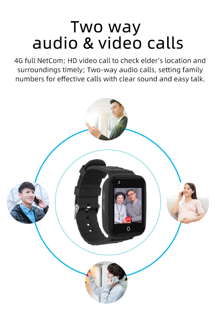 Heart Rate and Blood Pressure Detection 4G GPS Tracker V46 Medicine Reminder 1.54&rdquor; Touch Screen Camera Voice Talk Tracking Watch