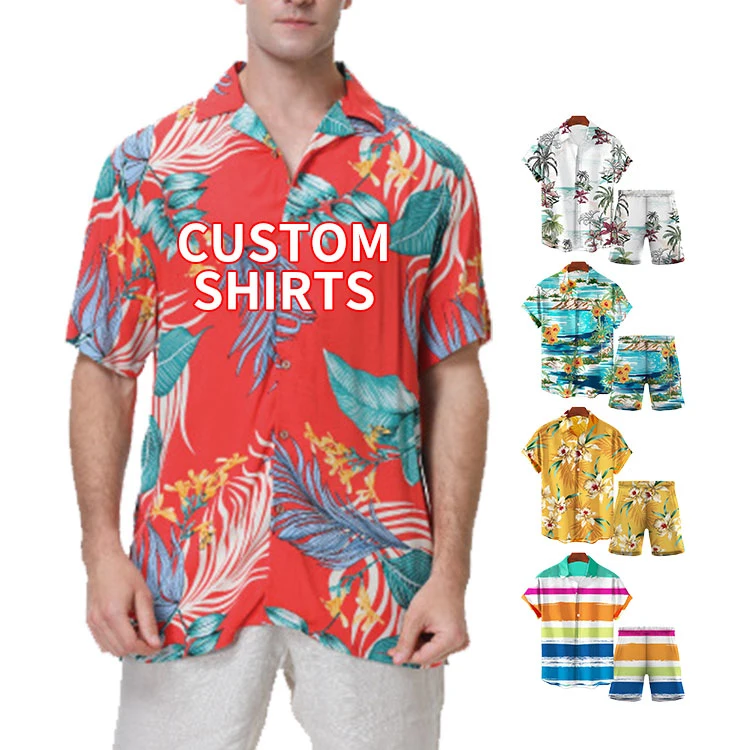 Custom All Over Digital Printing 100% Polyester Sublimation Plain White Blanks Men Women Summer Hawaii Shirts for Sublimation