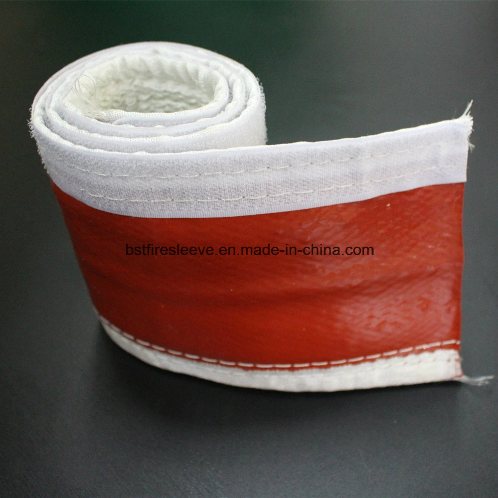 China Manufacturer High Temperature Protector Heat Resistant Vco Silicone Coated Fiberglass Hydraulic Hose Protection Fire Sleeve with Hook & Loop