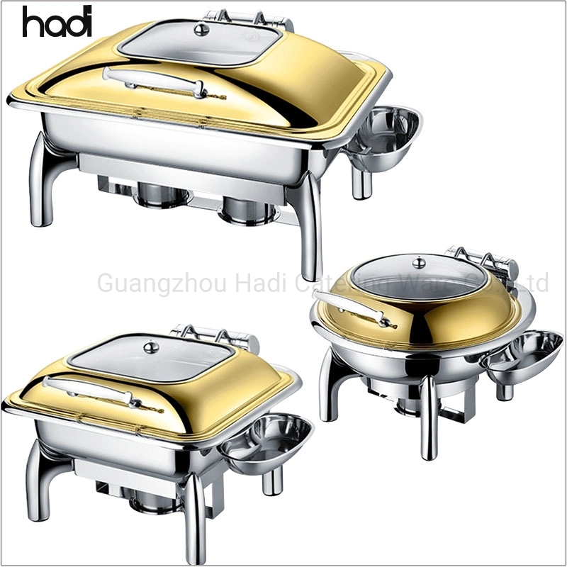 Stainless Steel Buffet Catering Equipment Factory Stainless Steel Copper Brass Chafing Dish Set Luxury Rose Gold Buffet Food Warmer