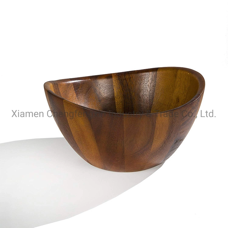 Food-Safe Oval Acacia Wood Deep Food Container Fruit Salad Mixing Bowl