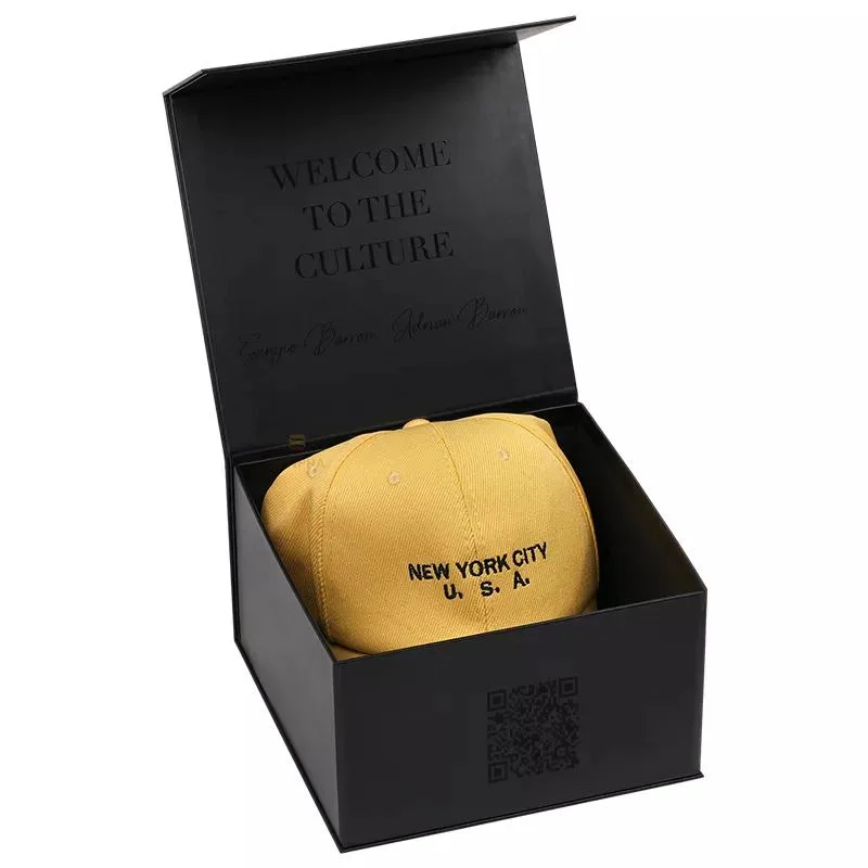 Wholesale Custom Logo Black Baseball Cap Hat Snapcap Paper Box Paper Packaging for Snapcap Foldable Gift Boxes