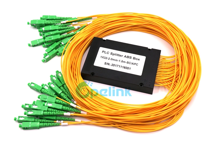 1X32 PLC Splitter, 2.0mm Sc/APC, ABS Box Package for FTTH