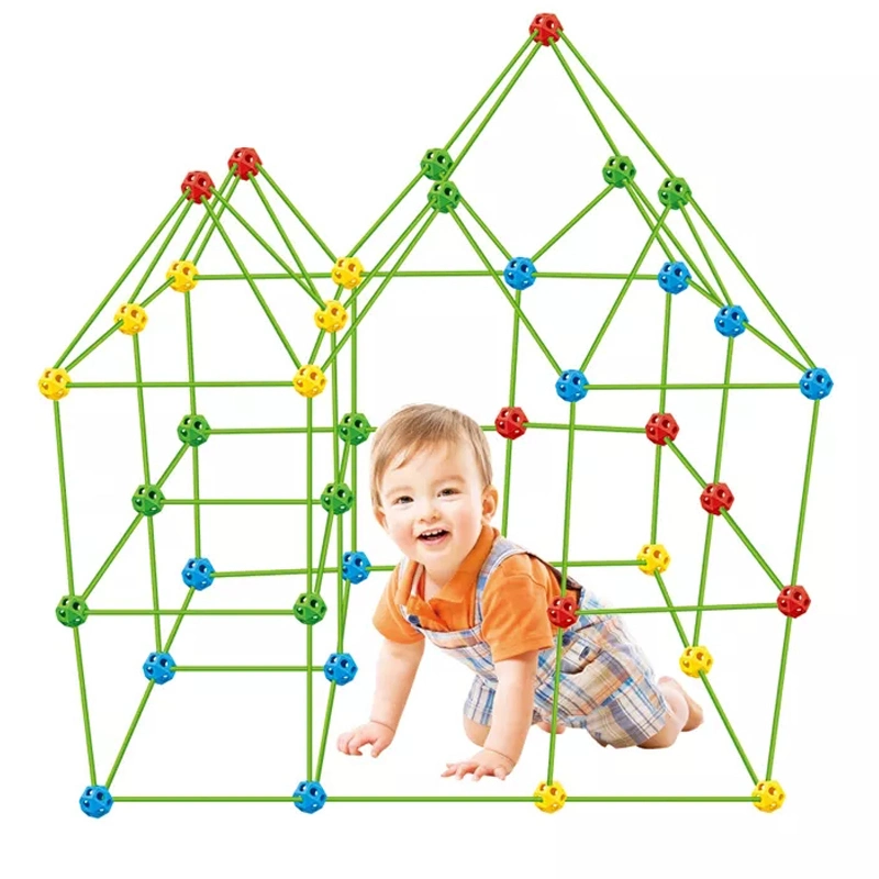 Tombo Wholesale Educational 100PCS DIY Toy Tents Fort Indoor Tent Building Fort Kit Child Plastic Intubation Play Toy Tent