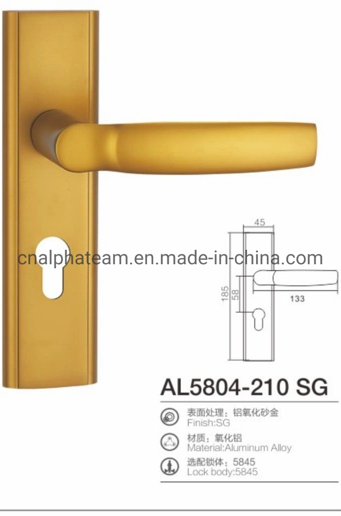 Hardware económico de palanca de aluminio para puerta en hierro de agujero de cilindro Placa de color dorado