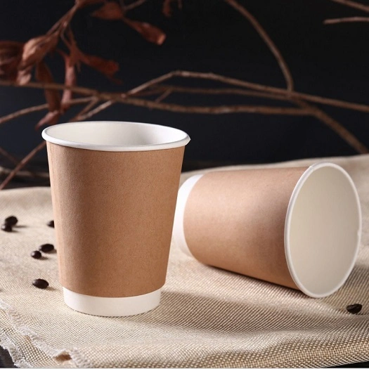 Eco-Friendly Double Wall Paper Coffee Cup with Kraft Paper Outer Layer