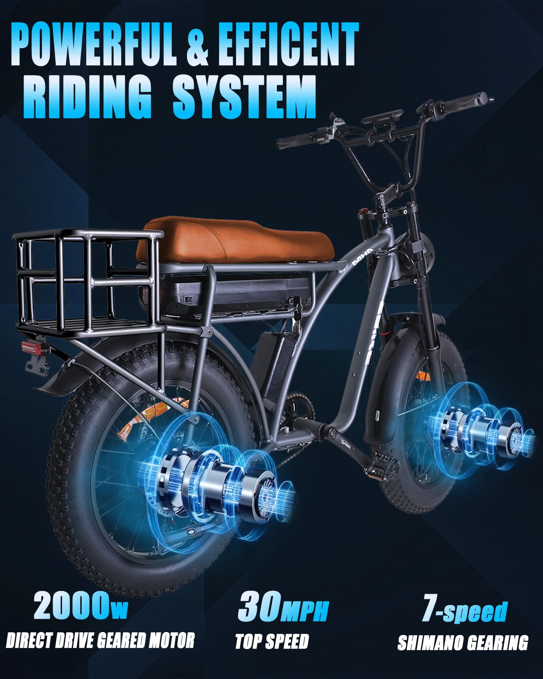 1000W 48V Fat tire Retro Electric Bicycle Ebike livraison rapide Vélo électrique tout terrain 7 vitesses longue portée Dirt E