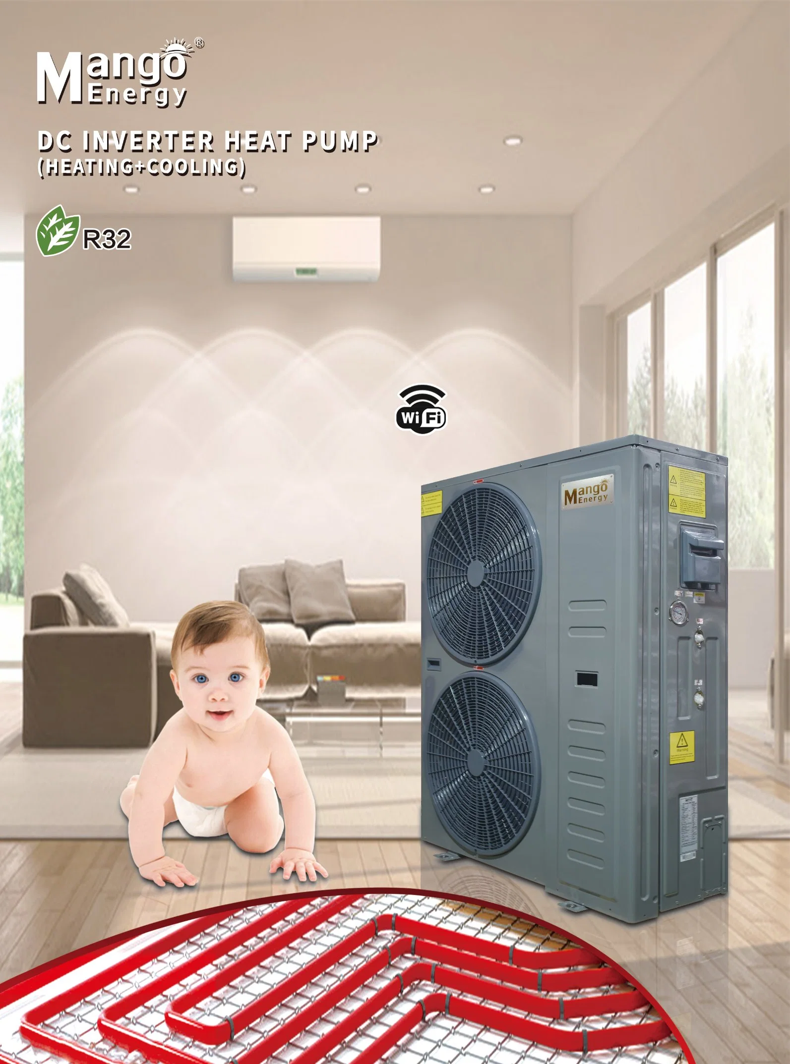 Aquecimento Solar de Refrigeração do Ar Condicionado inversor DC bomba de calor de fonte de ar do aquecedor de água para uso doméstico