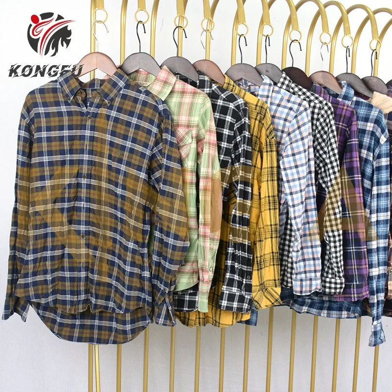 Ropa de segunda mano ropa usada mixtos mixtos Blusa camisa de franela de algodón Casual Camiseta Plaid damas para hombres