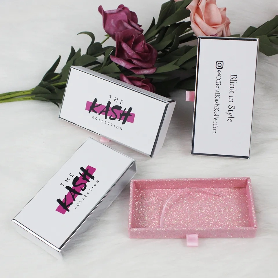 Eyelash Packaging Paper Box Mink Lashses Packaging Cardboard Box with Hot Silver Logo Drawer Shape Cosmetic Packaging Gift Paper Box Custom Printed