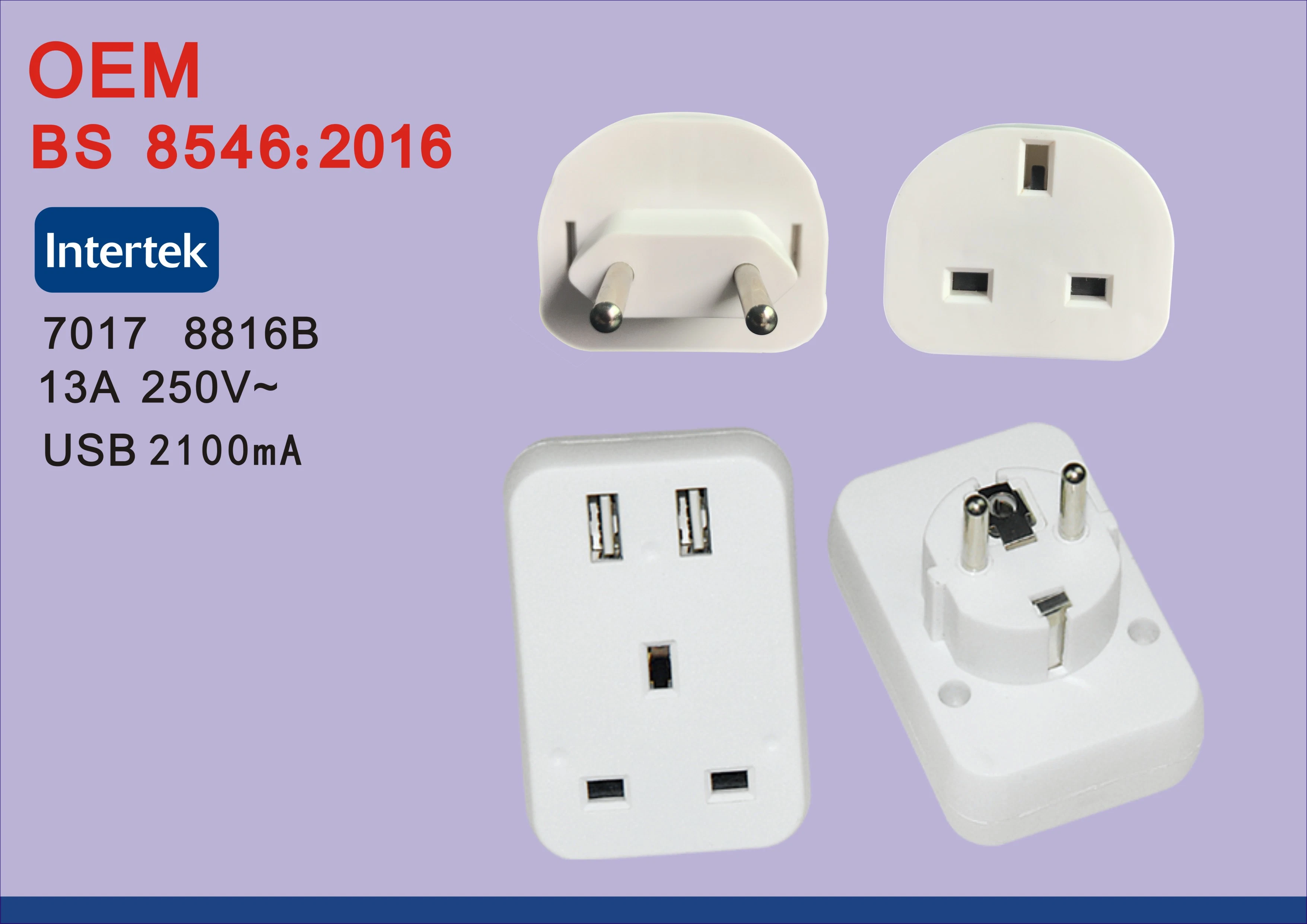 High quality/High cost performance BS EU to 2 Port UK Travel Power Plug Adapter Converter